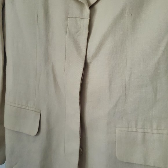 Vintage Linen Blazer Placket By English Designer Collared Neutral Pockets Preppy - Picture 5 of 11